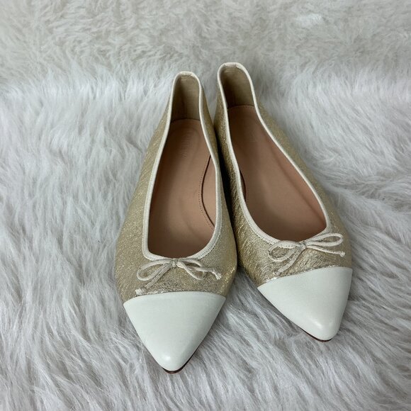 J. Crew Gemma Point Cap Toe Metallic Gold Ivory Leather Flats 8.5 - Picture 2 of 7